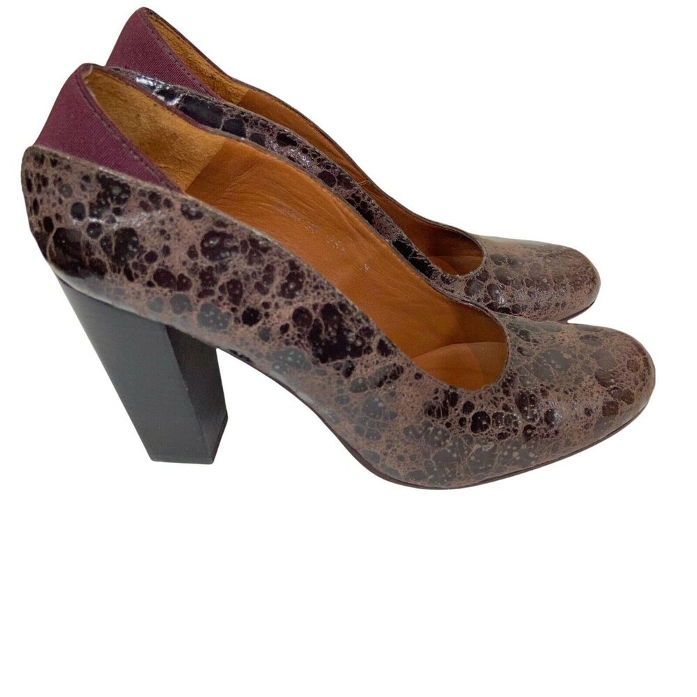 Donald J Pliner Heels Women's Casey Brown Burgundy Round Toe Block Pump sz 8.5M